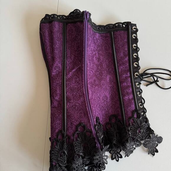 Dreamgirl Lace-Up Corset  Lingerie Gothic Fairy Burlesque Black Purple Size 32 - Picture 3 of 5